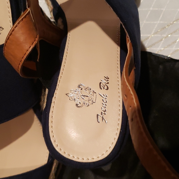 French Blu New POPEYE Espadrille Platform Wedge Sandal NIB Navy Tan Women's 40 - Picture 4 of 14